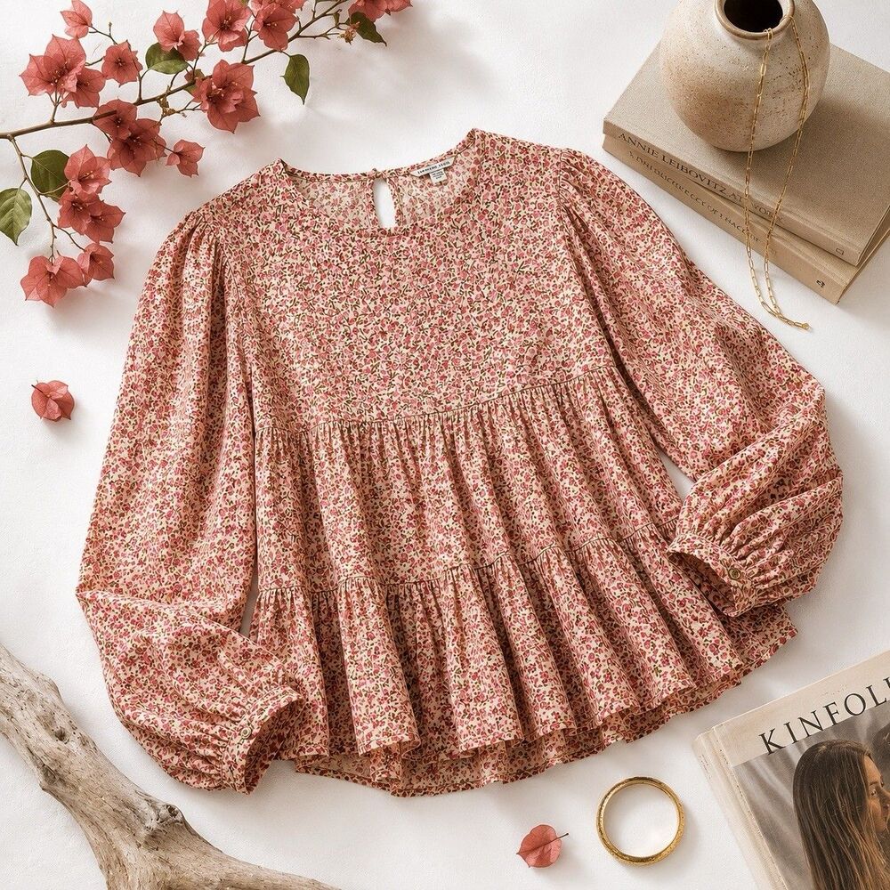 American Eagle Floral Prairie Cottagecore Babydoll Peasant Blouse XS